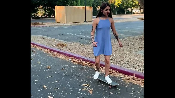 Tattooed Skater Girl Vanessa Vega in Skateboarding and Squirting in Public