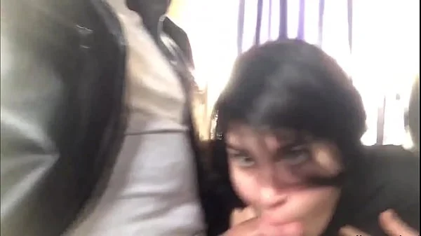 Brunette Public Blowjob and Cum in Mouth in Public Transport